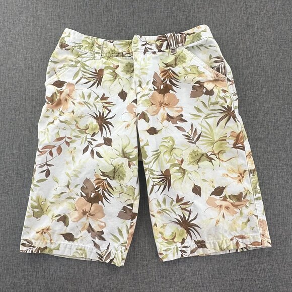 Caribbean Joe Womens Bermuda Shorts Tropical Print Size: 8‎ Mid Rise 100% Cotton - Picture 1 of 10